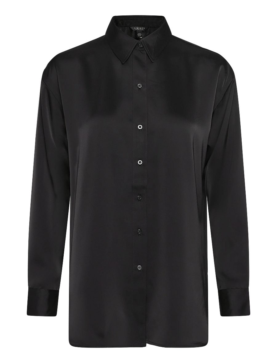 Lauren Ralph Lauren - Relaxed Fit Satin Charmeuse Shirt - langärmlige hemden - black - 1