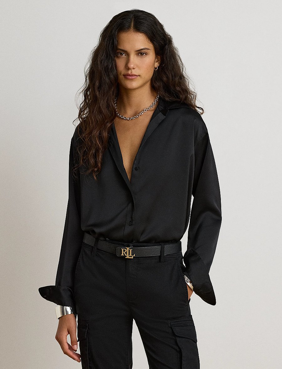 Lauren Ralph Lauren - Relaxed Fit Satin Charmeuse Shirt - langärmlige hemden - black - 0