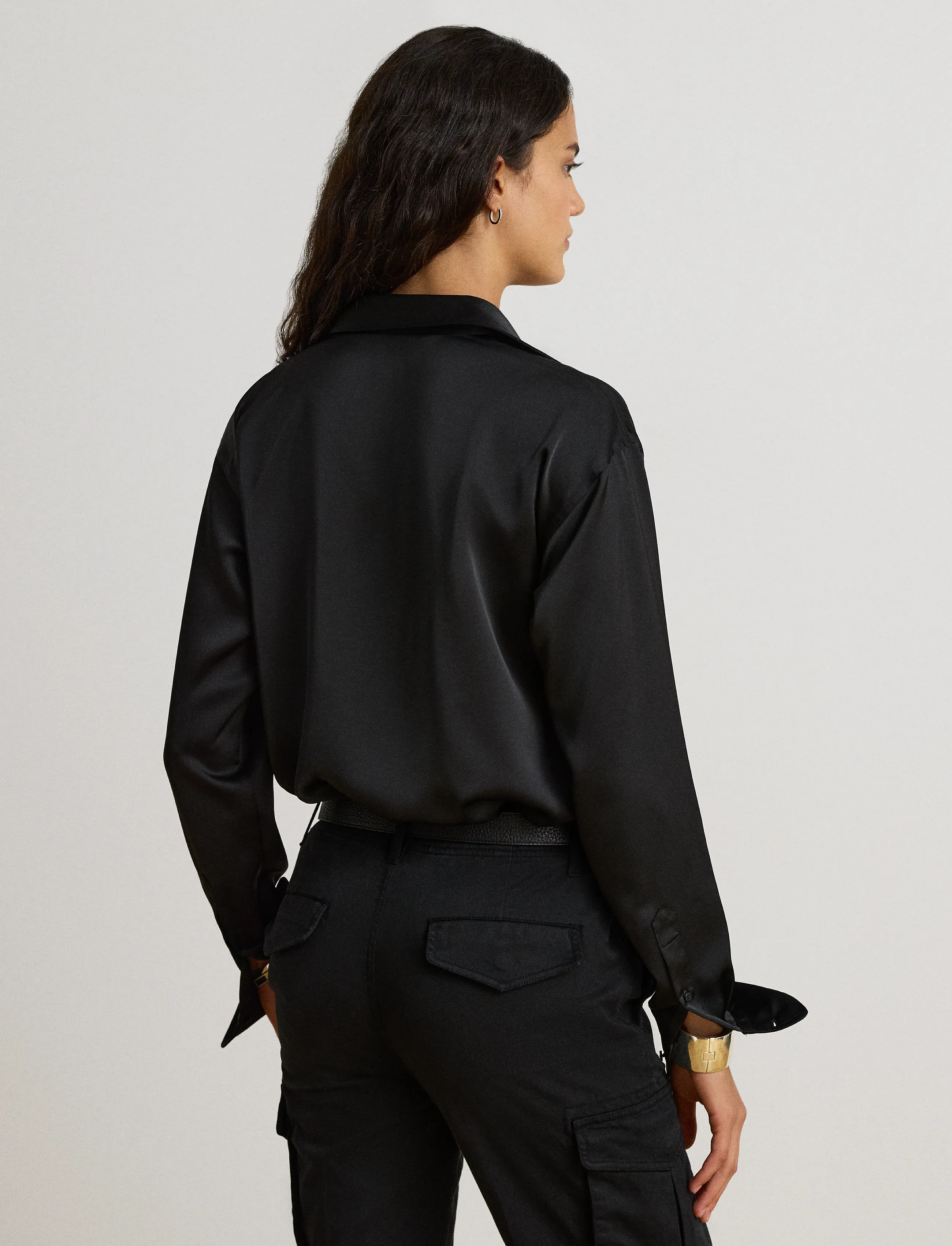 Lauren Ralph Lauren - Relaxed Fit Satin Charmeuse Shirt - langärmlige hemden - black - 3