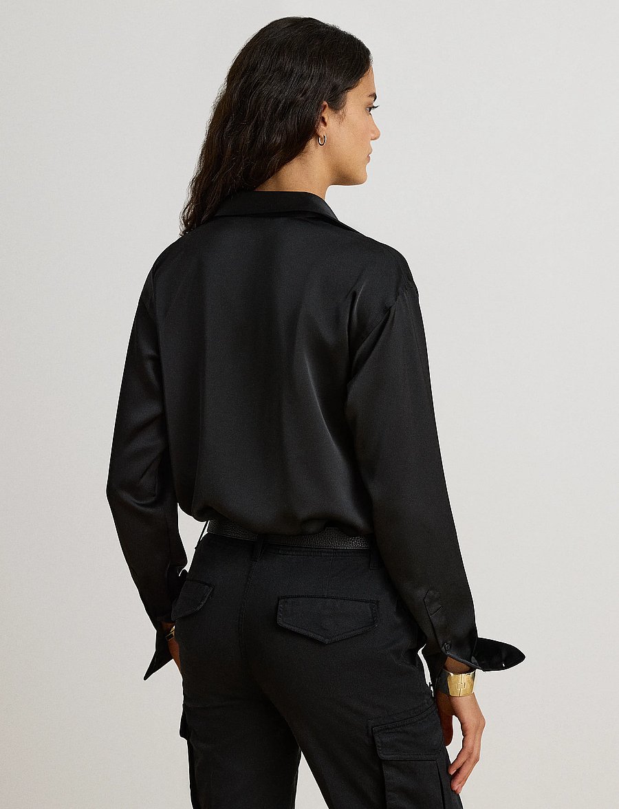 Lauren Ralph Lauren - Relaxed Fit Satin Charmeuse Shirt - langärmlige hemden - black - 3