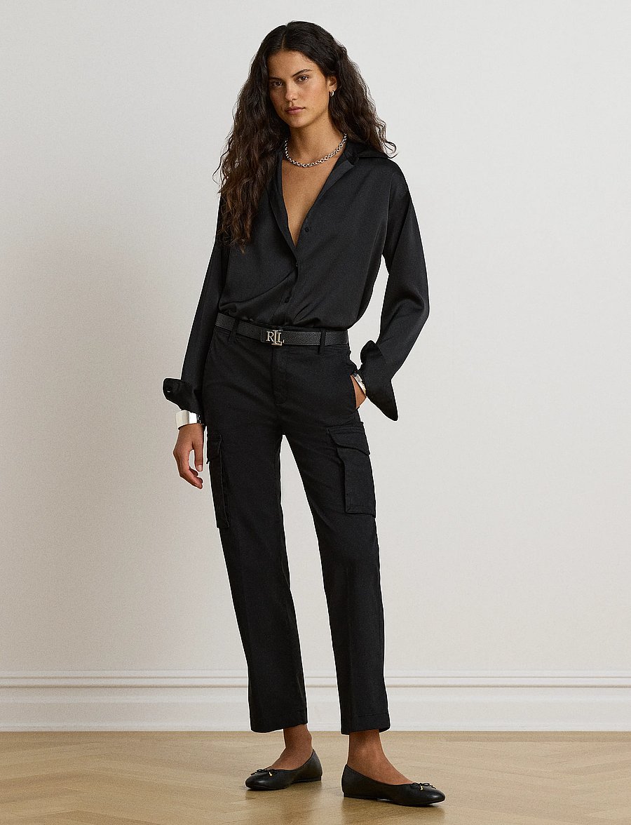 Lauren Ralph Lauren - Relaxed Fit Satin Charmeuse Shirt - langärmlige hemden - black - 4