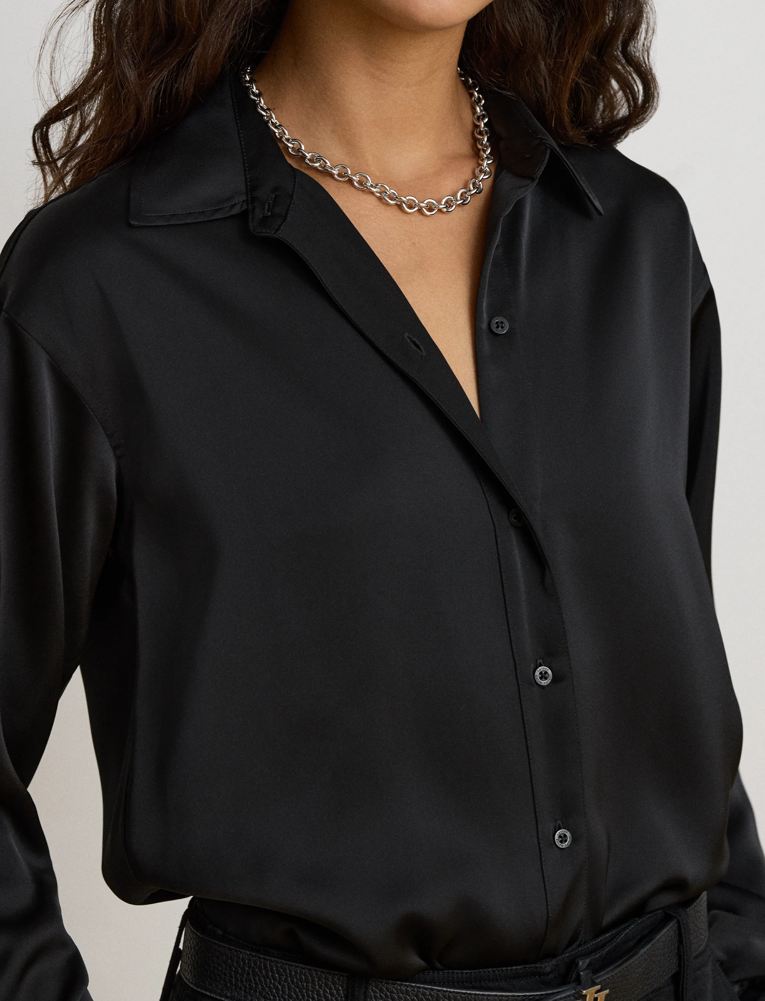 Lauren Ralph Lauren - Relaxed Fit Satin Charmeuse Shirt - langärmlige hemden - black - 5