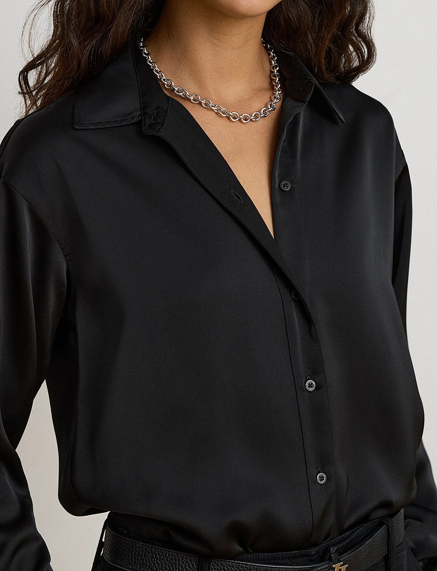 Lauren Ralph Lauren - Relaxed Fit Satin Charmeuse Shirt - langärmlige hemden - black - 5