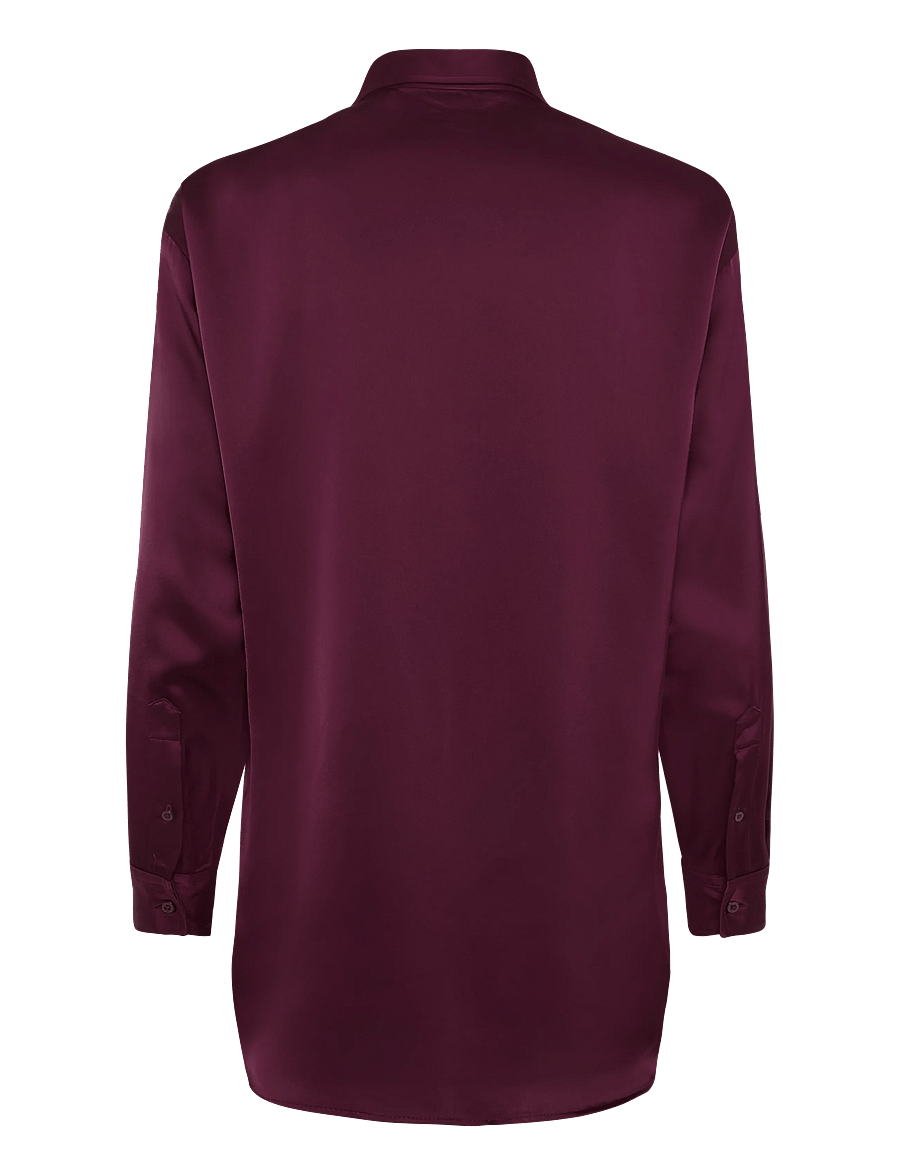 Lauren Ralph Lauren - Relaxed Fit Satin Charmeuse Shirt - pikkade varrukatega särgid - dark garnet - 2