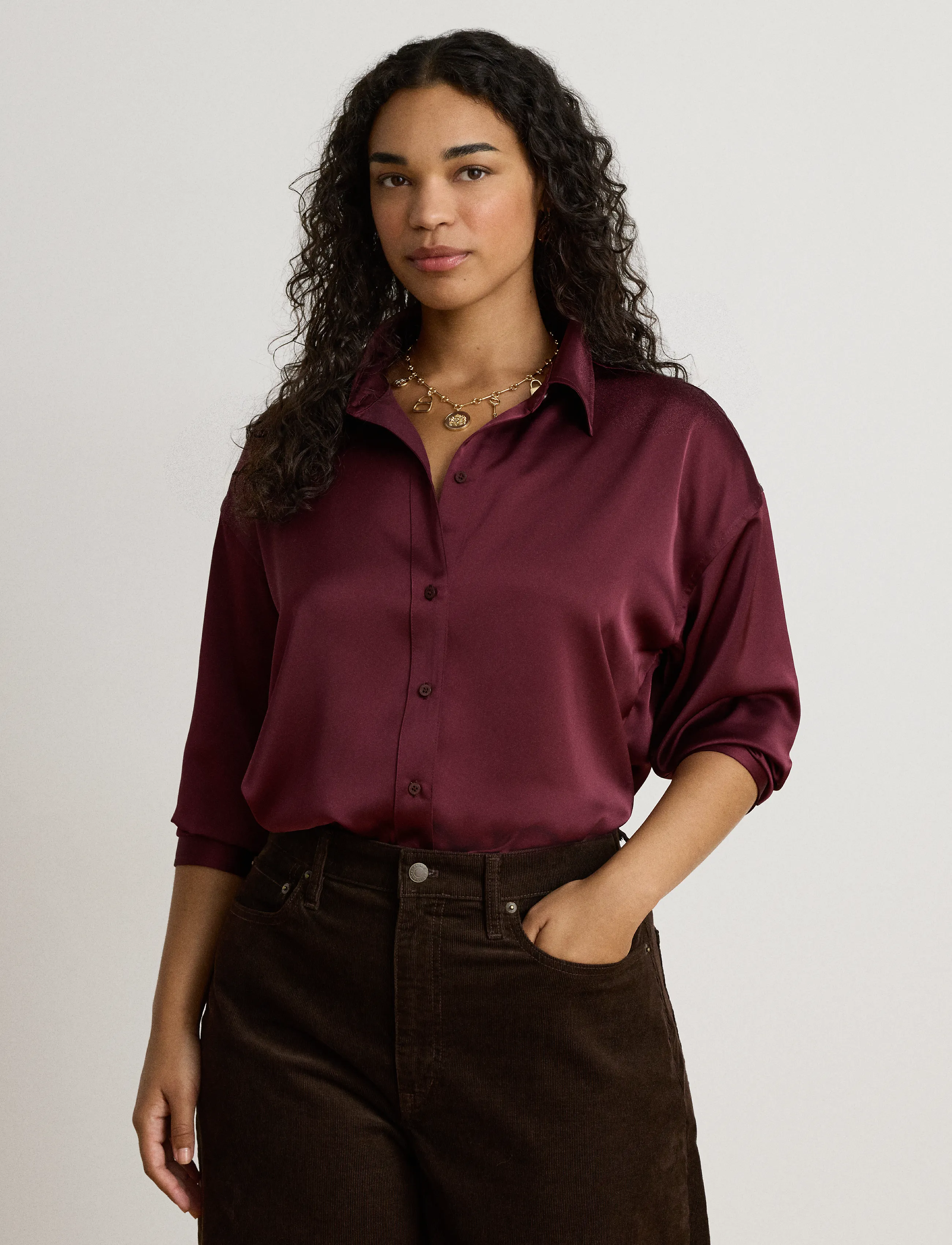 Lauren Ralph Lauren Relaxed Fit Satin Charmeuse Shirt - Pluusid ja särgid - DARK GARNET / burgundy
