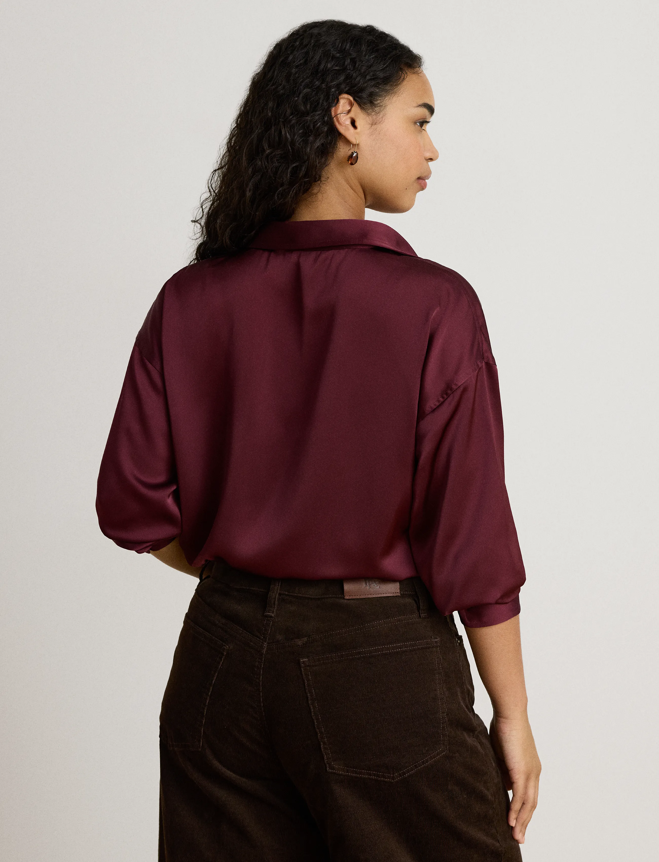 Lauren Ralph Lauren - Relaxed Fit Satin Charmeuse Shirt - pikkade varrukatega särgid - dark garnet - 3