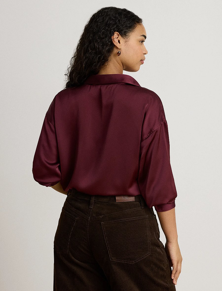 Lauren Ralph Lauren - Relaxed Fit Satin Charmeuse Shirt - pikkade varrukatega särgid - dark garnet - 3