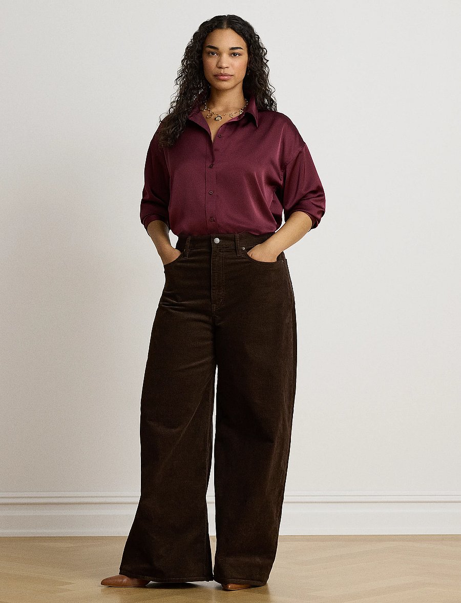 Lauren Ralph Lauren - Relaxed Fit Satin Charmeuse Shirt - pikkade varrukatega särgid - dark garnet - 4