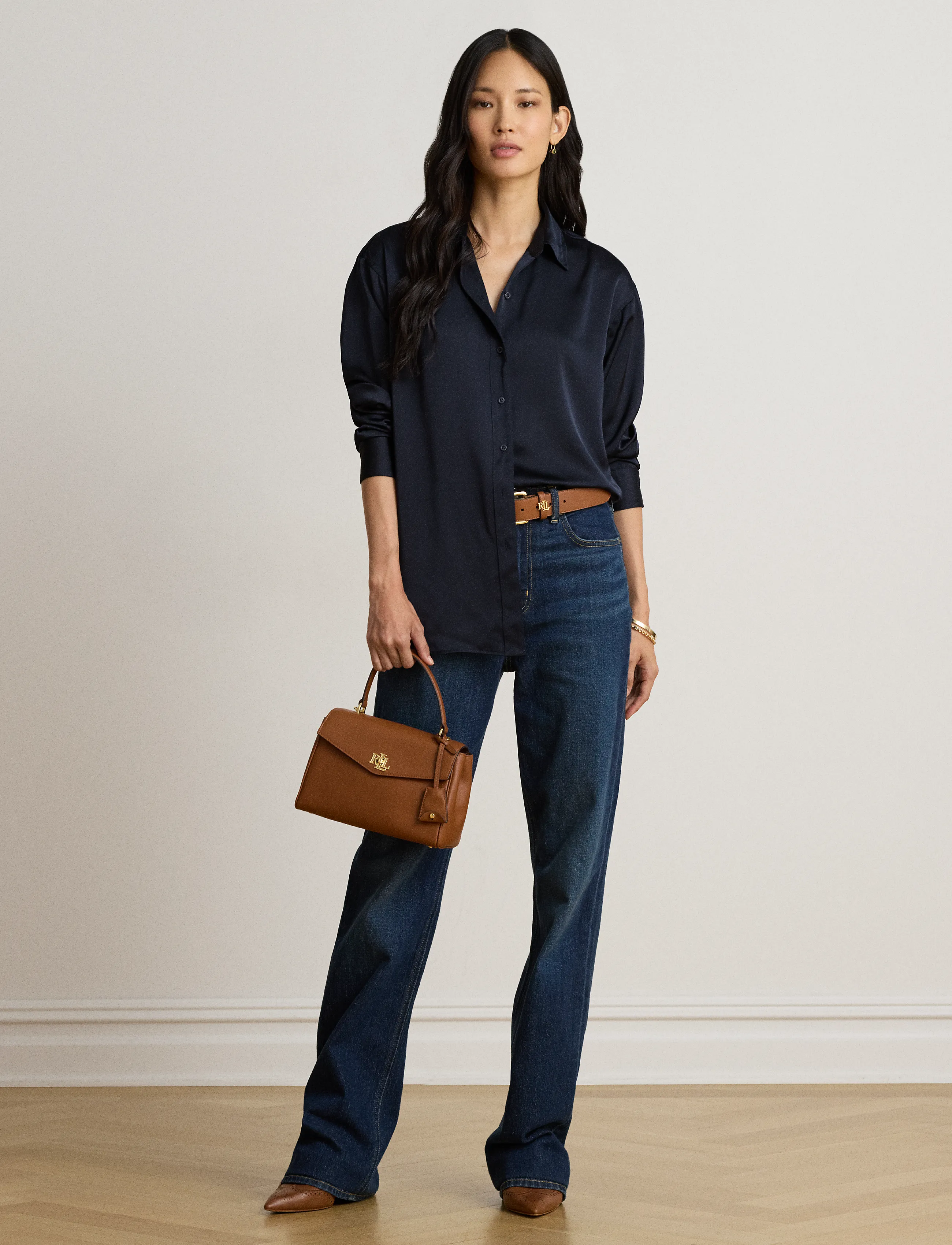Lauren Ralph Lauren Relaxed Fit Satin Charmeuse Shirt - Blusar & Skjortor - LAUREN NAVY / navy
