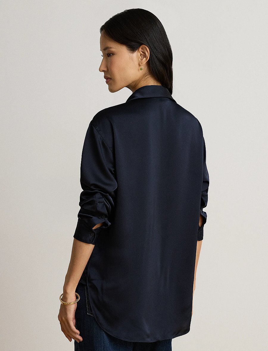 Lauren Ralph Lauren - Relaxed Fit Satin Charmeuse Shirt - krekli ar garām piedurknēm - lauren navy - 4