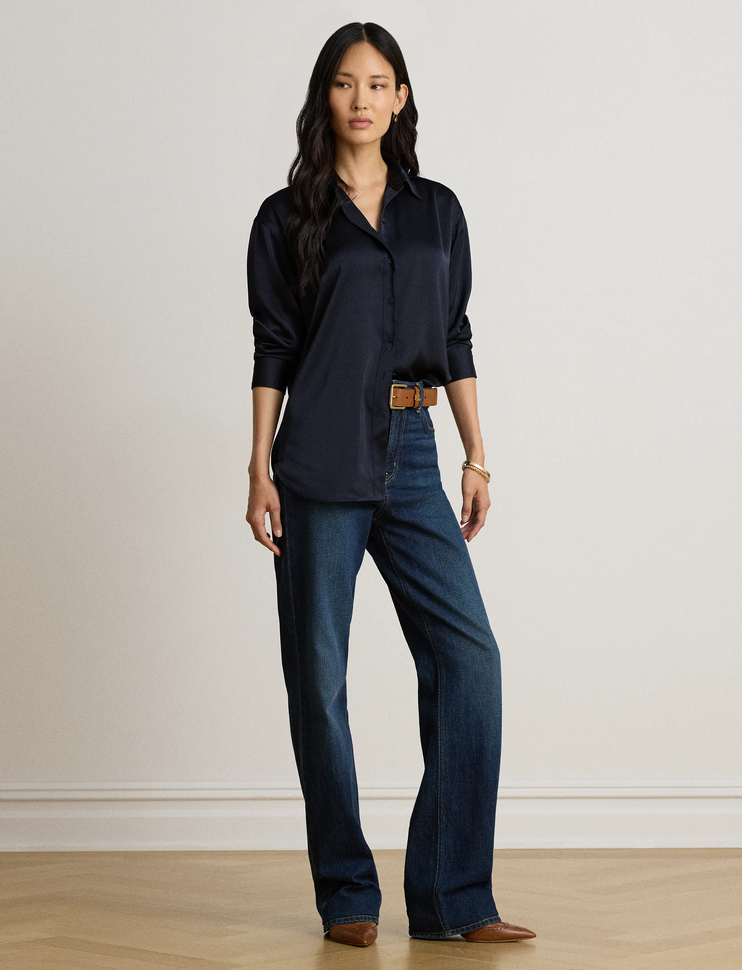 Lauren Ralph Lauren - Relaxed Fit Satin Charmeuse Shirt - langärmlige hemden - lauren navy - 2