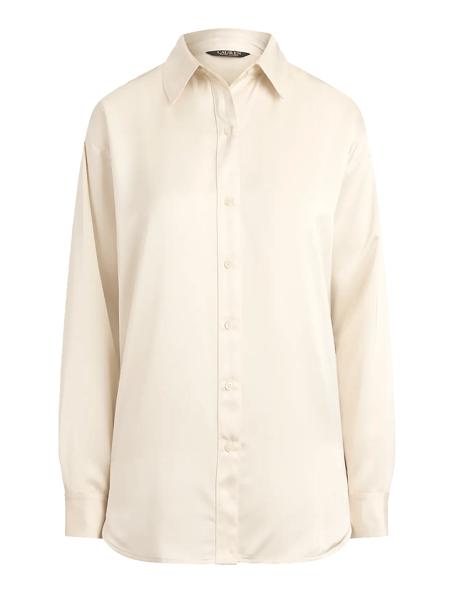 Lauren Ralph Lauren - Relaxed Fit Satin Charmeuse Shirt - långärmade skjortor - mascarpone cream - 1
