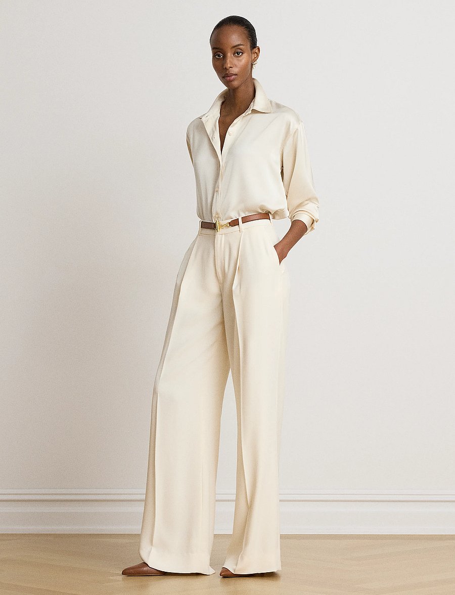 Lauren Ralph Lauren - Relaxed Fit Satin Charmeuse Shirt - långärmade skjortor - mascarpone cream - 0