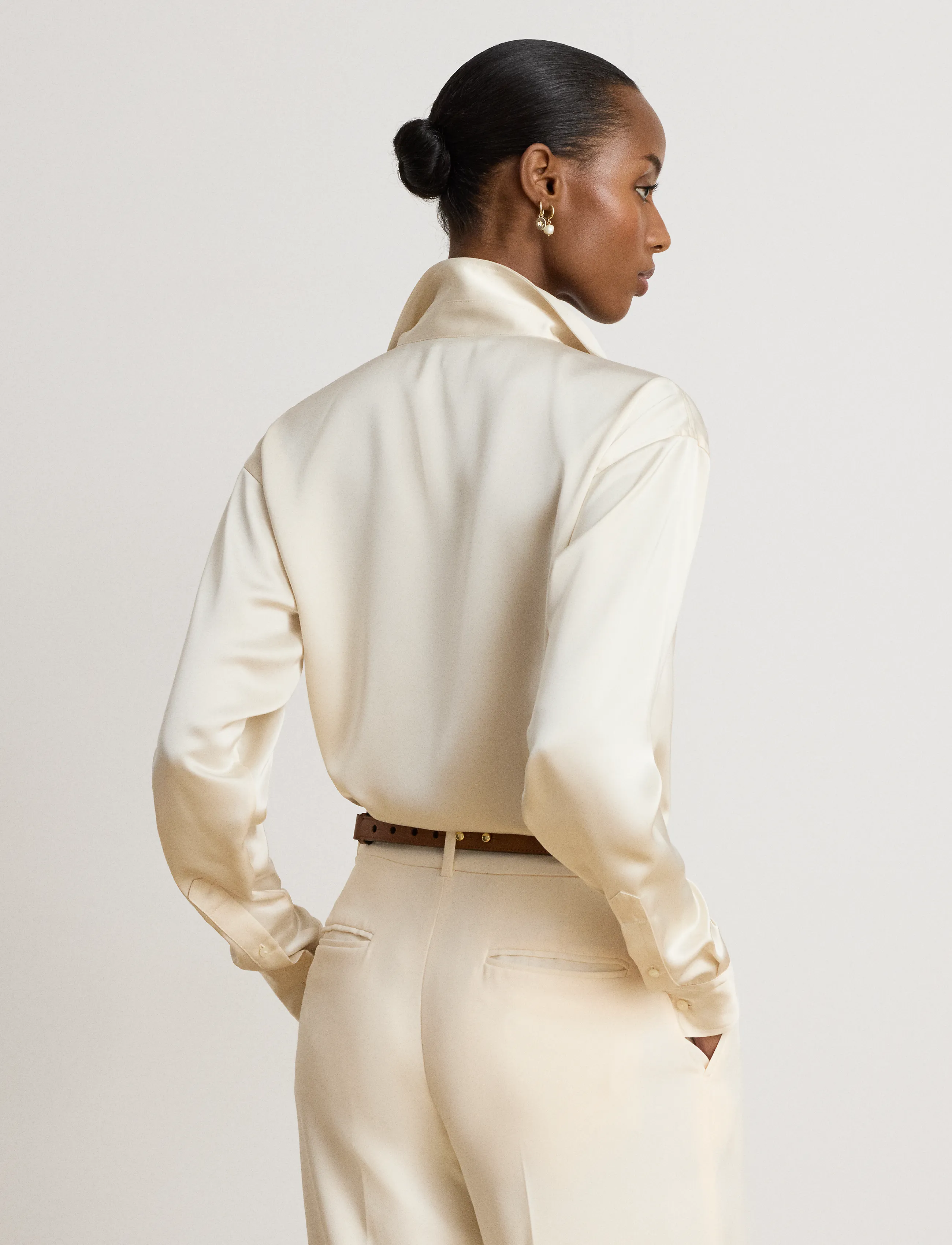 Lauren Ralph Lauren - Relaxed Fit Satin Charmeuse Shirt - långärmade skjortor - mascarpone cream - 2