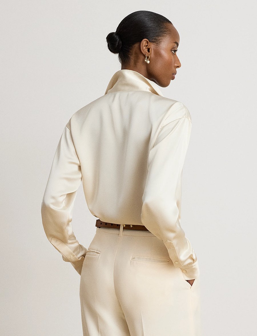 Lauren Ralph Lauren - Relaxed Fit Satin Charmeuse Shirt - långärmade skjortor - mascarpone cream - 2