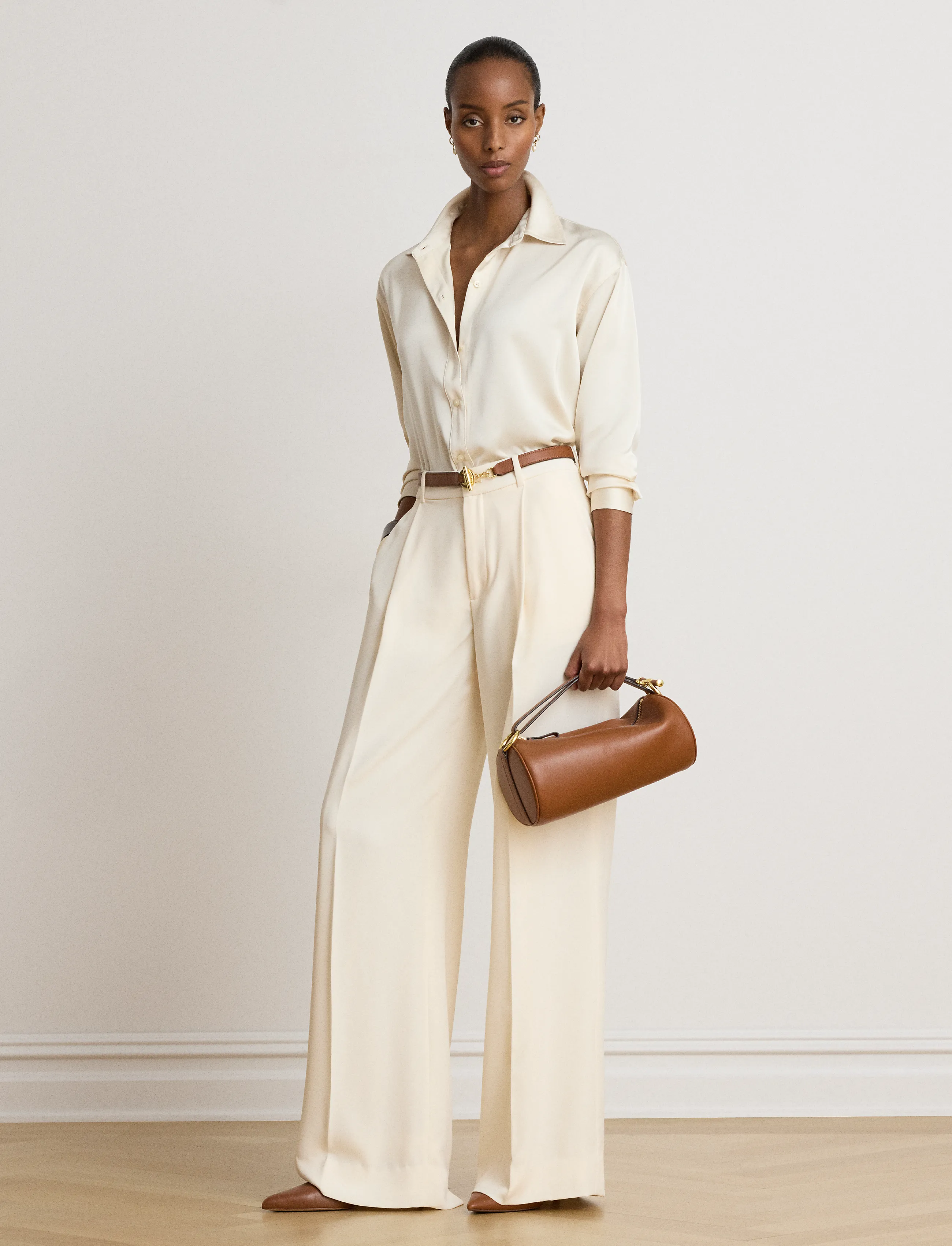 Lauren Ralph Lauren - Relaxed Fit Satin Charmeuse Shirt - långärmade skjortor - mascarpone cream - 3