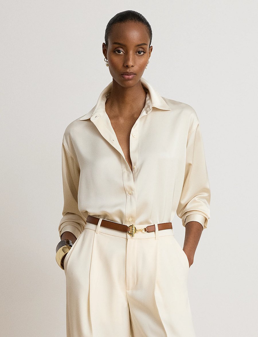 Lauren Ralph Lauren - Relaxed Fit Satin Charmeuse Shirt - långärmade skjortor - mascarpone cream - 4