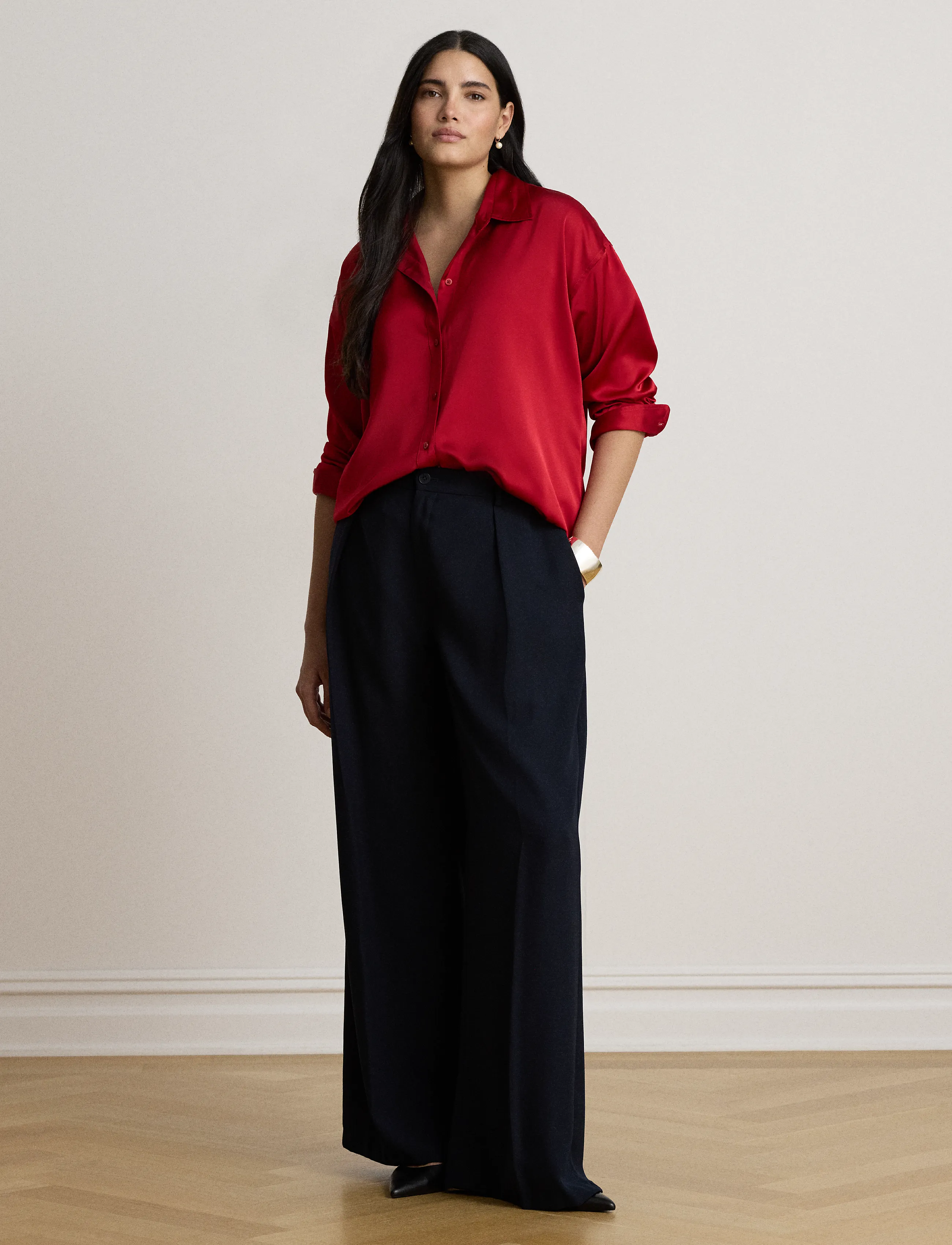 Lauren Ralph Lauren Relaxed Fit Satin Charmeuse Shirt - Blusar & Skjortor - RALPH RED / red