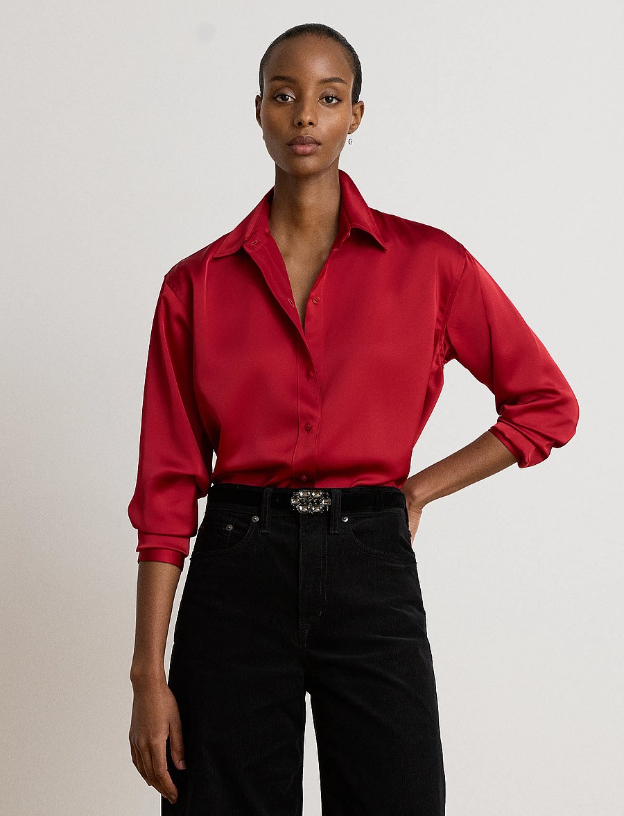 Lauren Ralph Lauren - Relaxed Fit Satin Charmeuse Shirt - long-sleeved shirts - ralph red - 0