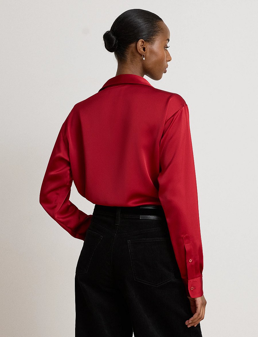 Lauren Ralph Lauren - Relaxed Fit Satin Charmeuse Shirt - long-sleeved shirts - ralph red - 3