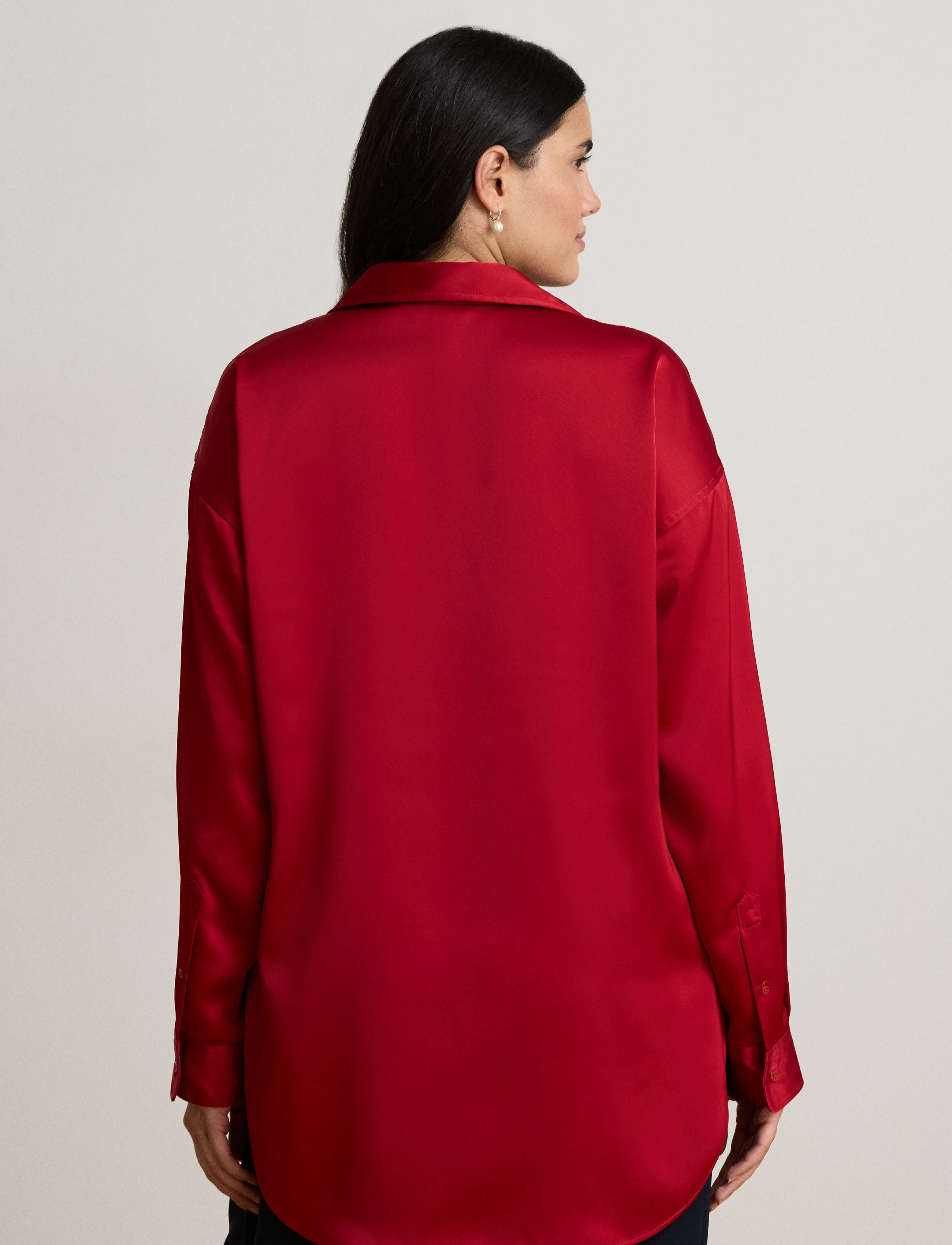 Lauren Ralph Lauren - Relaxed Fit Satin Charmeuse Shirt - långärmade skjortor - ralph red - 3