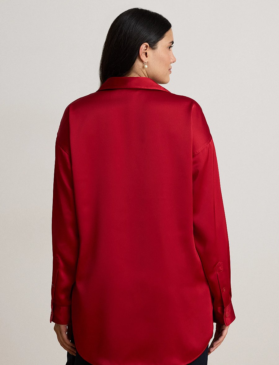 Lauren Ralph Lauren - Relaxed Fit Satin Charmeuse Shirt - långärmade skjortor - ralph red - 3
