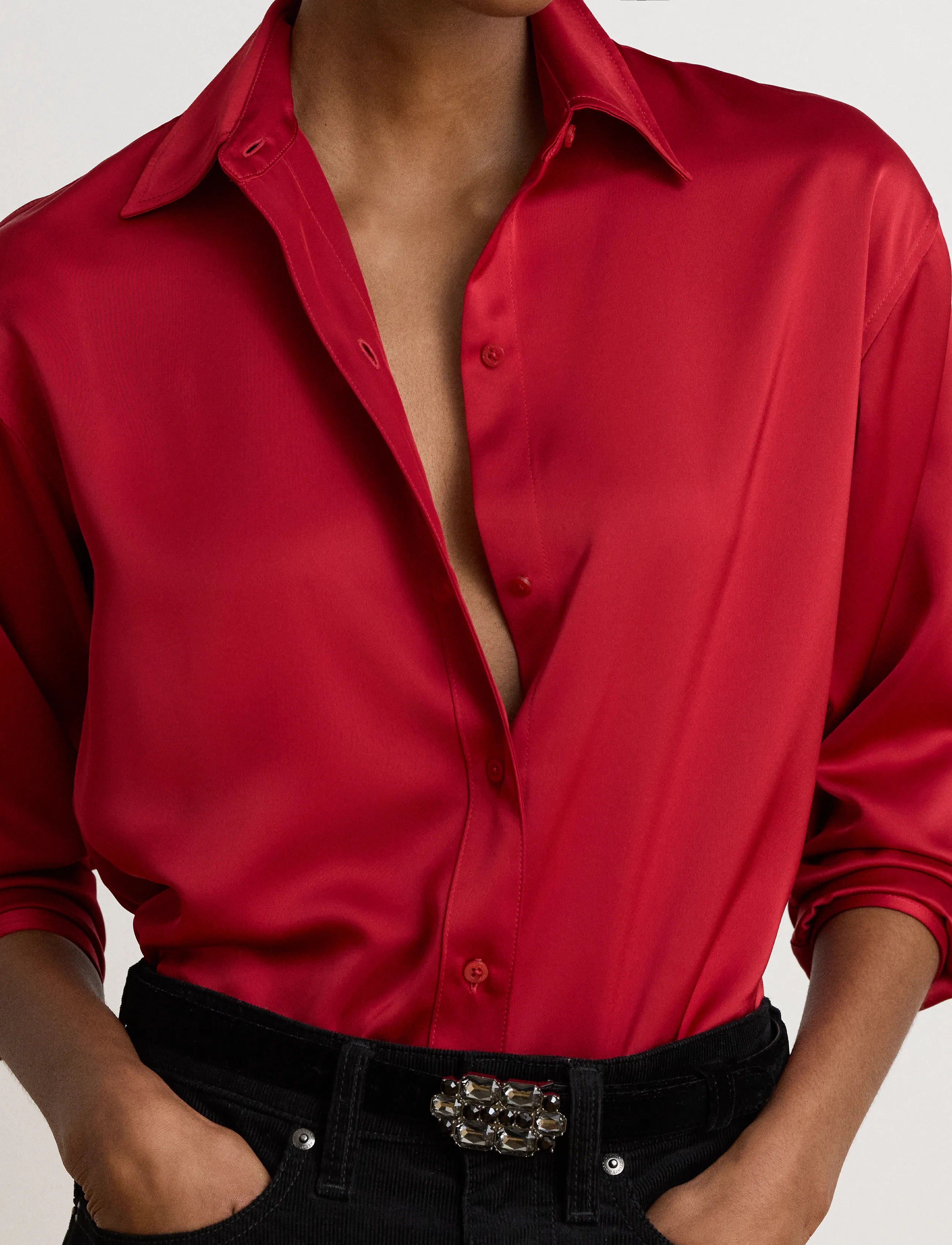 Lauren Ralph Lauren - Relaxed Fit Satin Charmeuse Shirt - long-sleeved shirts - ralph red - 4