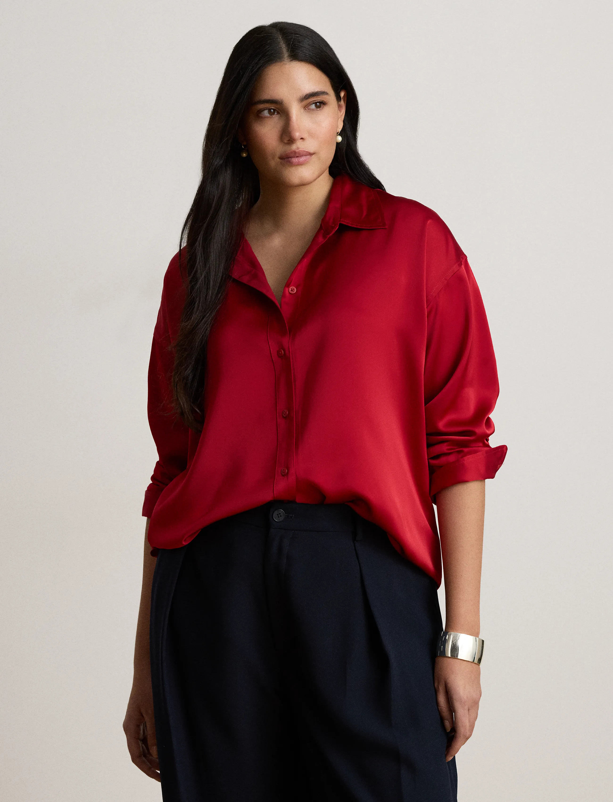 Lauren Ralph Lauren - Relaxed Fit Satin Charmeuse Shirt - långärmade skjortor - ralph red - 5