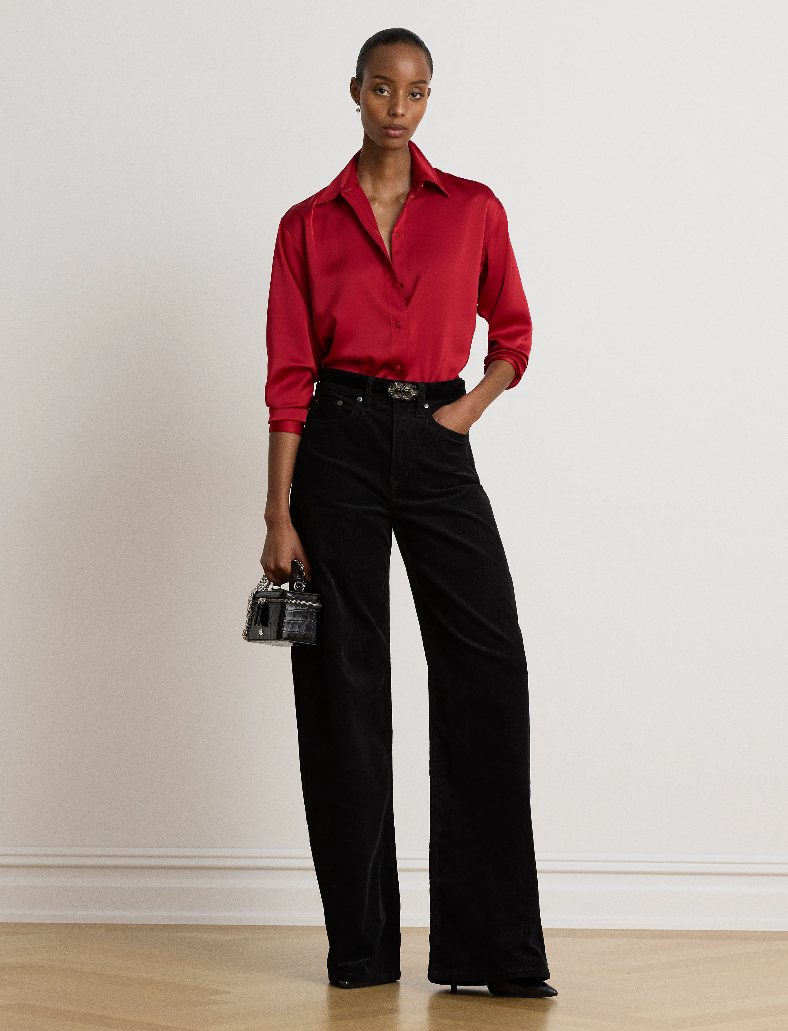 Lauren Ralph Lauren - Relaxed Fit Satin Charmeuse Shirt - long-sleeved shirts - ralph red - 5