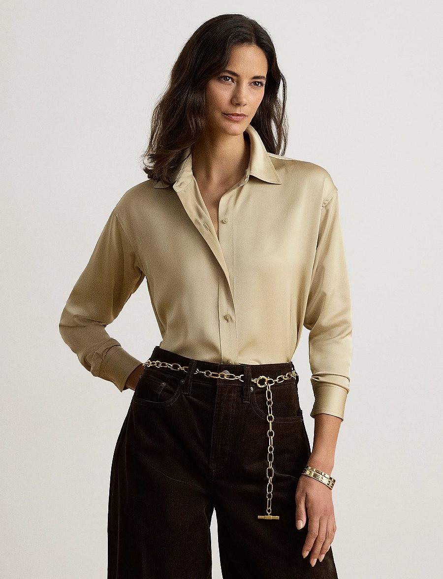 Lauren Ralph Lauren - Relaxed Fit Satin Charmeuse Shirt - långärmade skjortor - ranch cream - 0