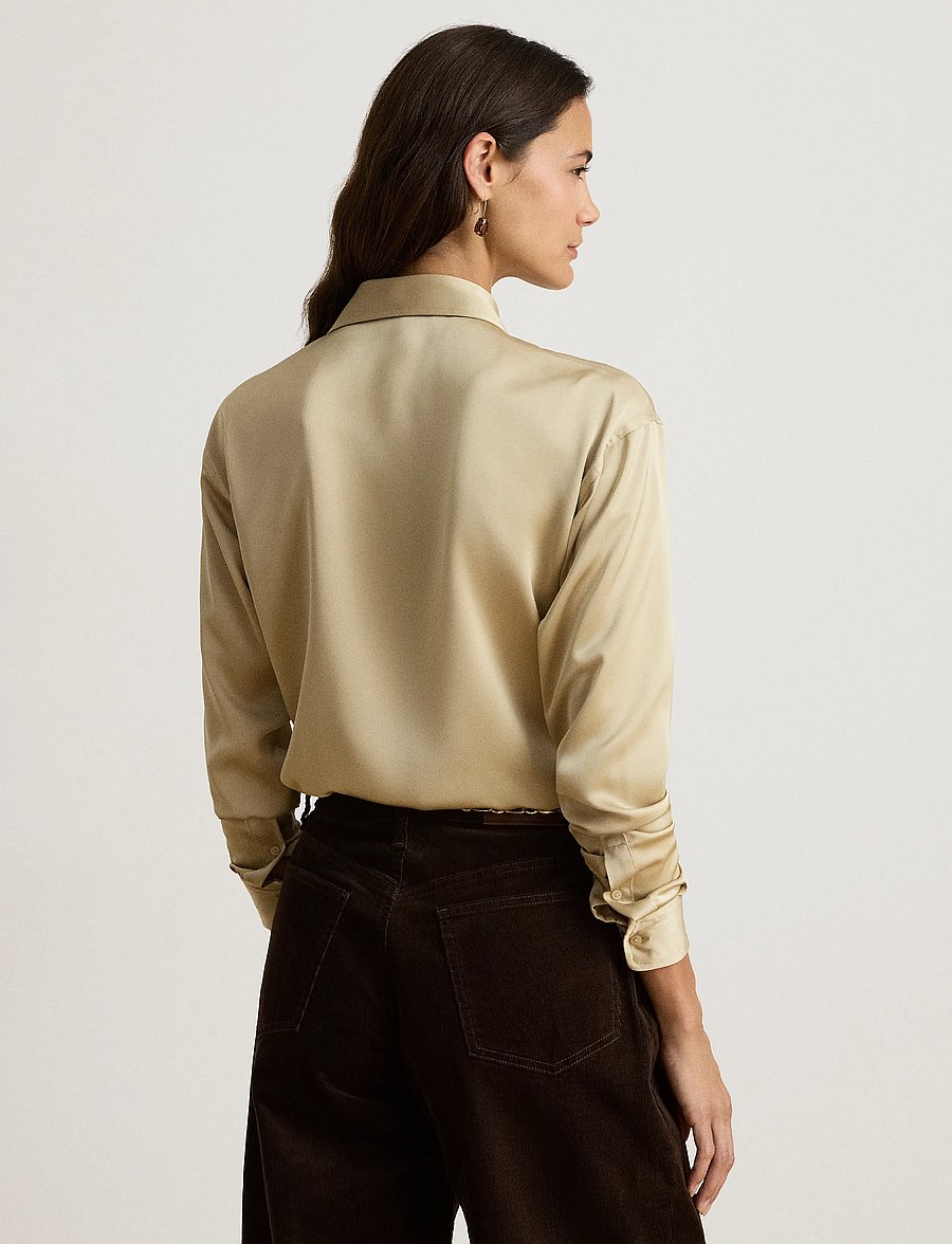 Lauren Ralph Lauren - Relaxed Fit Satin Charmeuse Shirt - långärmade skjortor - ranch cream - 3