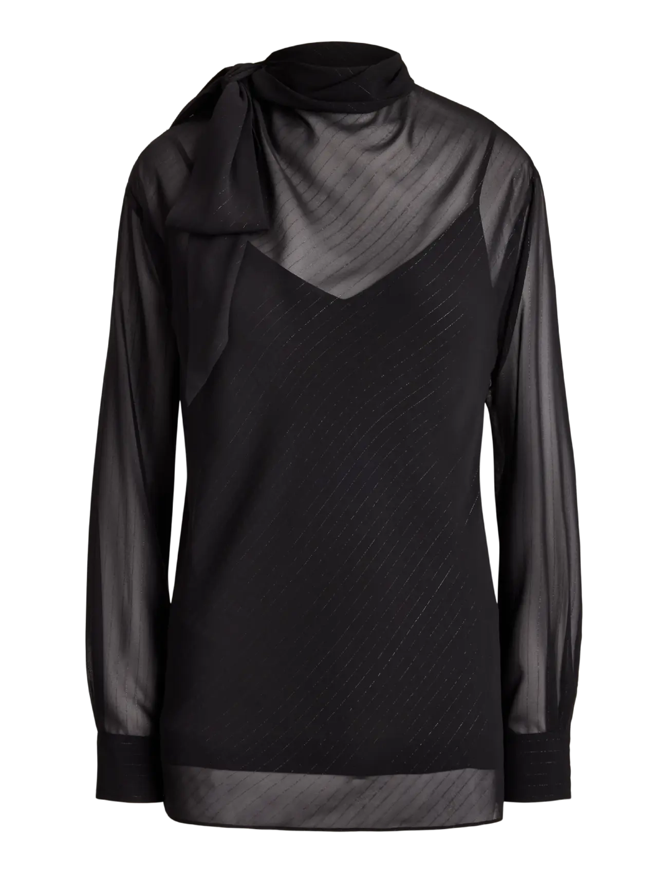 Lauren Ralph Lauren Metallic-Striped Tie-Neck Blouse - Kläder - BLACK METALLIC / black