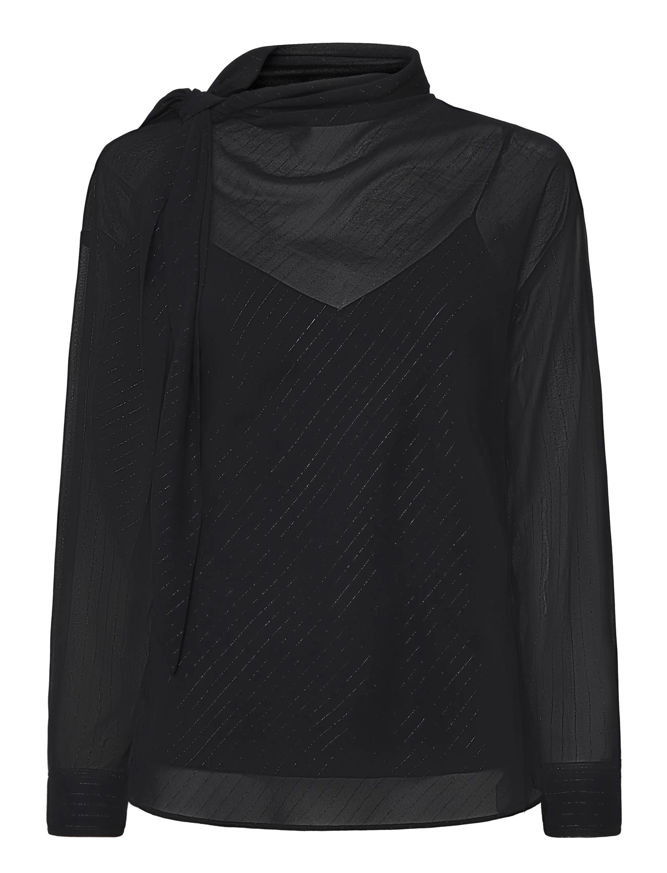 Lauren Ralph Lauren - Metallic-Striped Tie-Neck Blouse - långärmade blusar - black metallic - 1