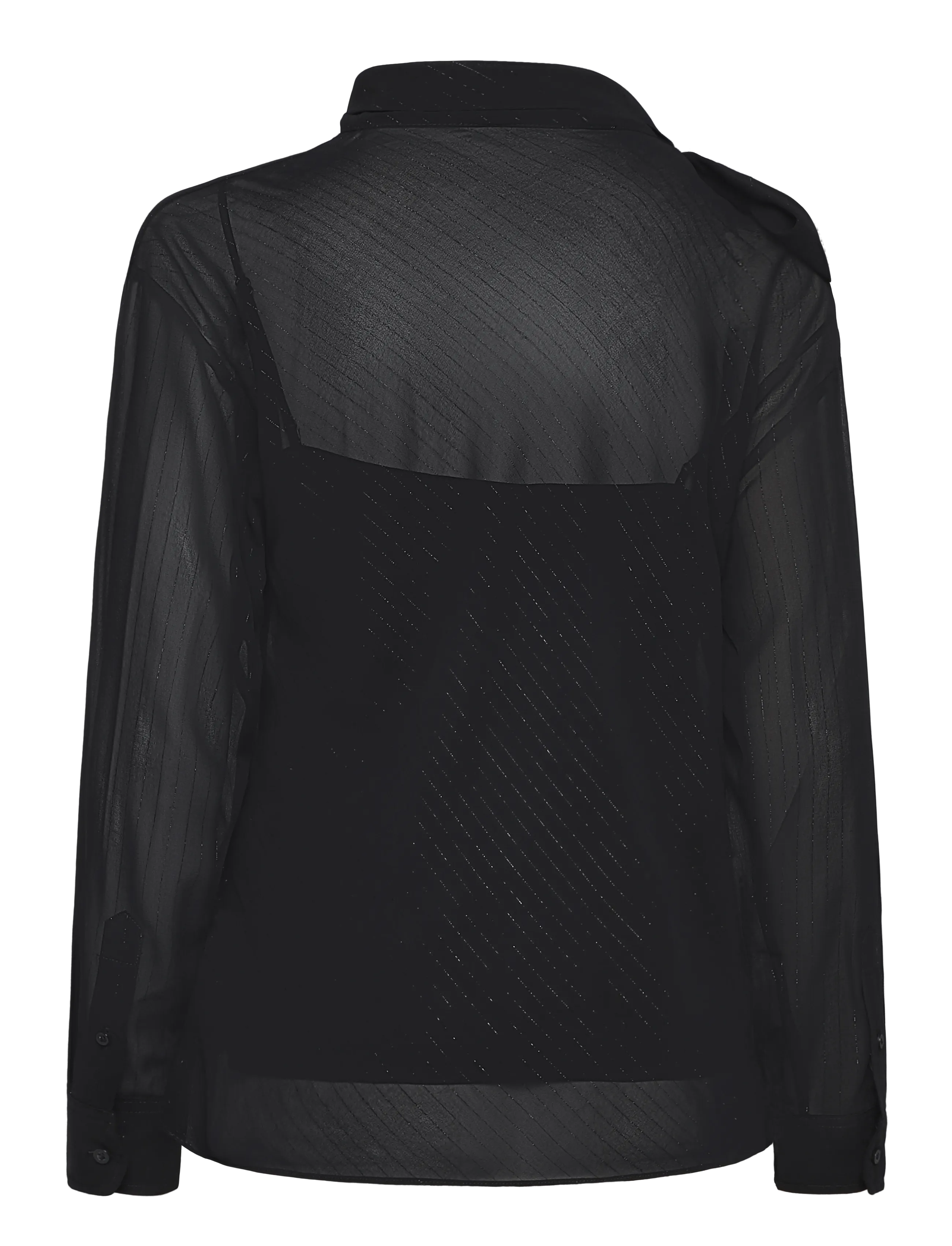 Lauren Ralph Lauren - Metallic-Striped Tie-Neck Blouse - långärmade blusar - black metallic - 2