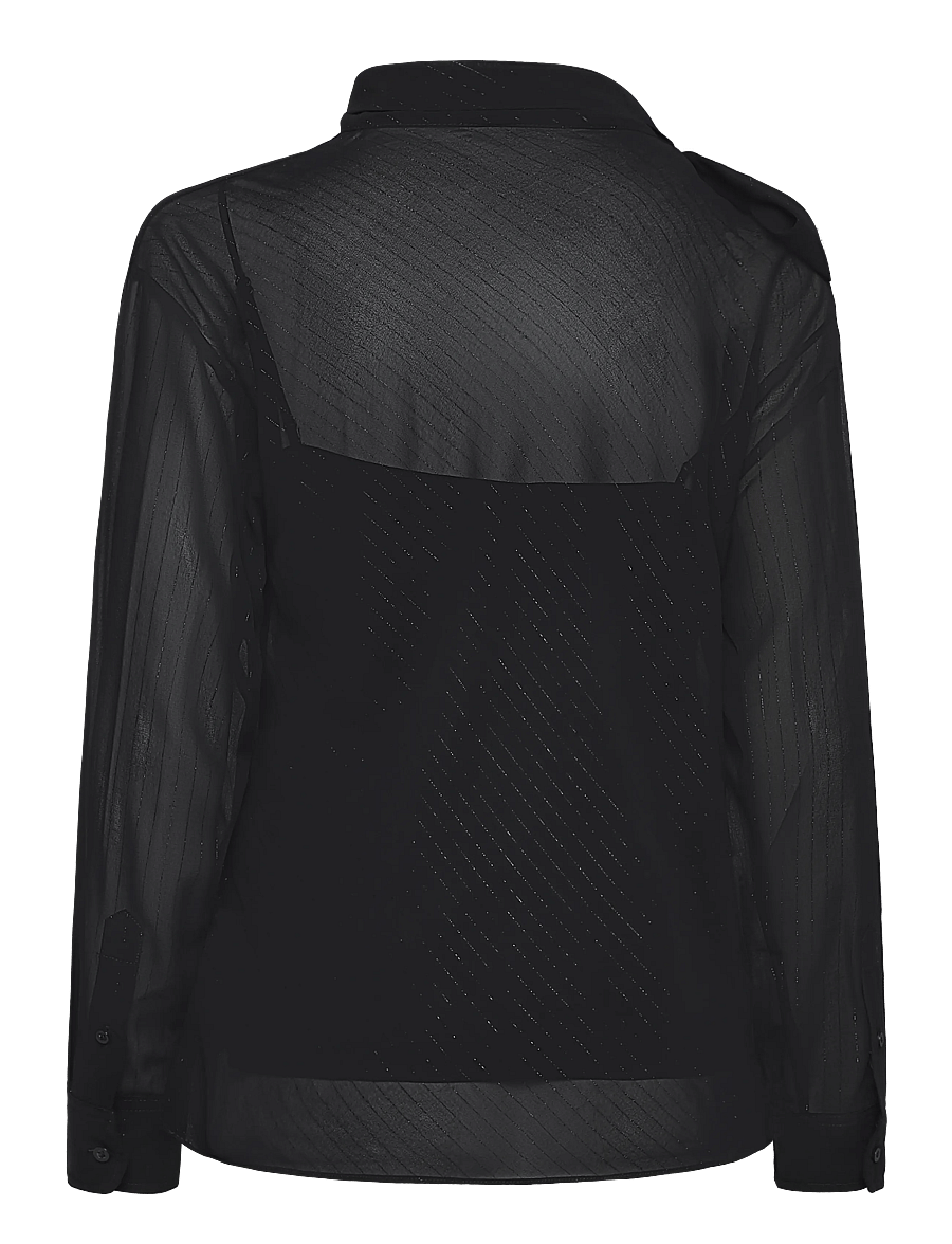 Lauren Ralph Lauren - Metallic-Striped Tie-Neck Blouse - långärmade blusar - black metallic - 2