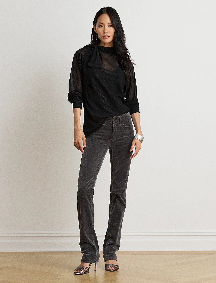 Lauren Ralph Lauren - Metallic-Striped Tie-Neck Blouse - långärmade blusar - black metallic - 0