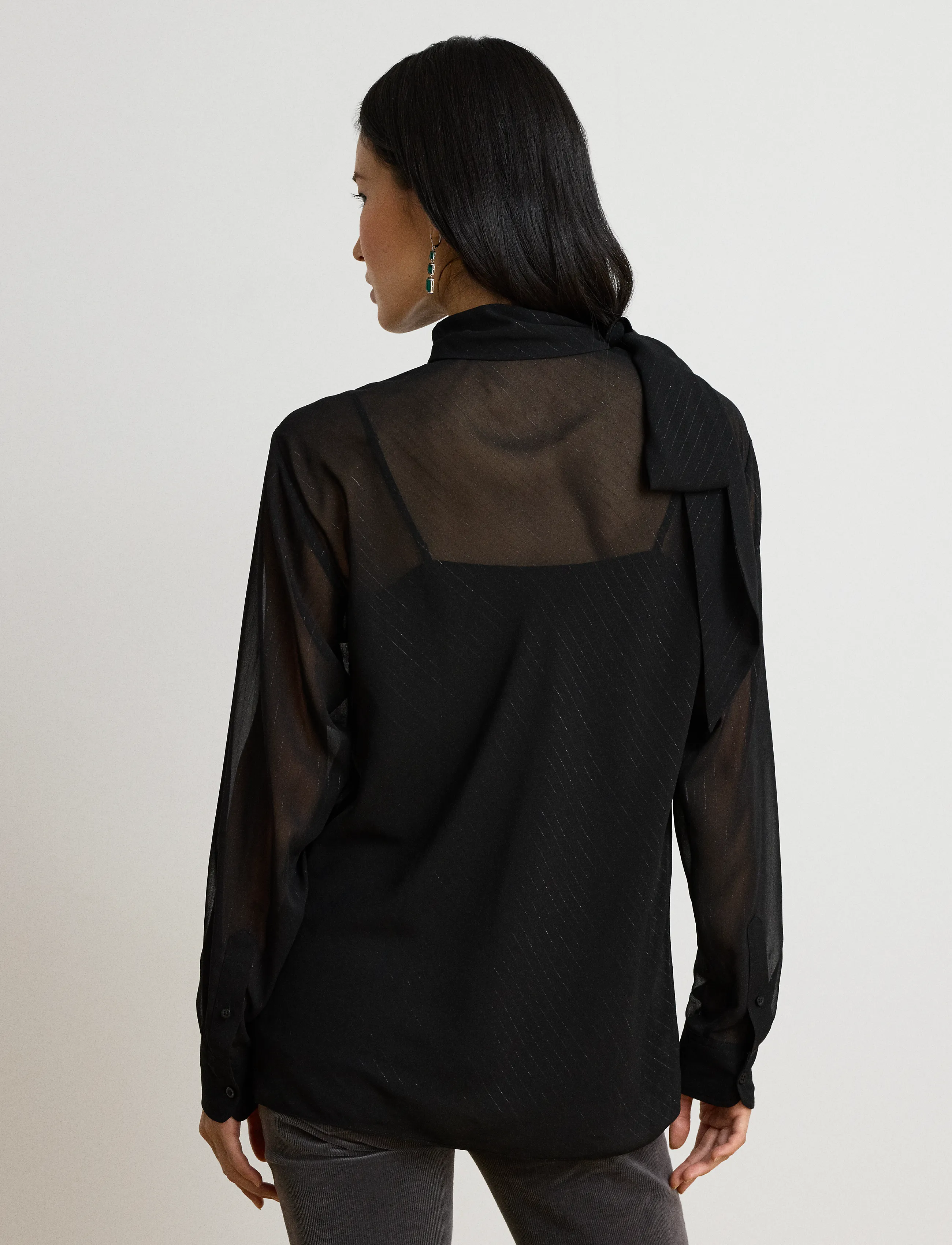 Lauren Ralph Lauren - Metallic-Striped Tie-Neck Blouse - black metallic - 2