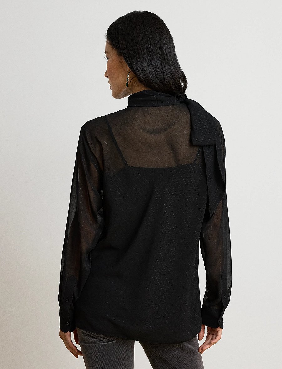 Lauren Ralph Lauren - Metallic-Striped Tie-Neck Blouse - långärmade blusar - black metallic - 3