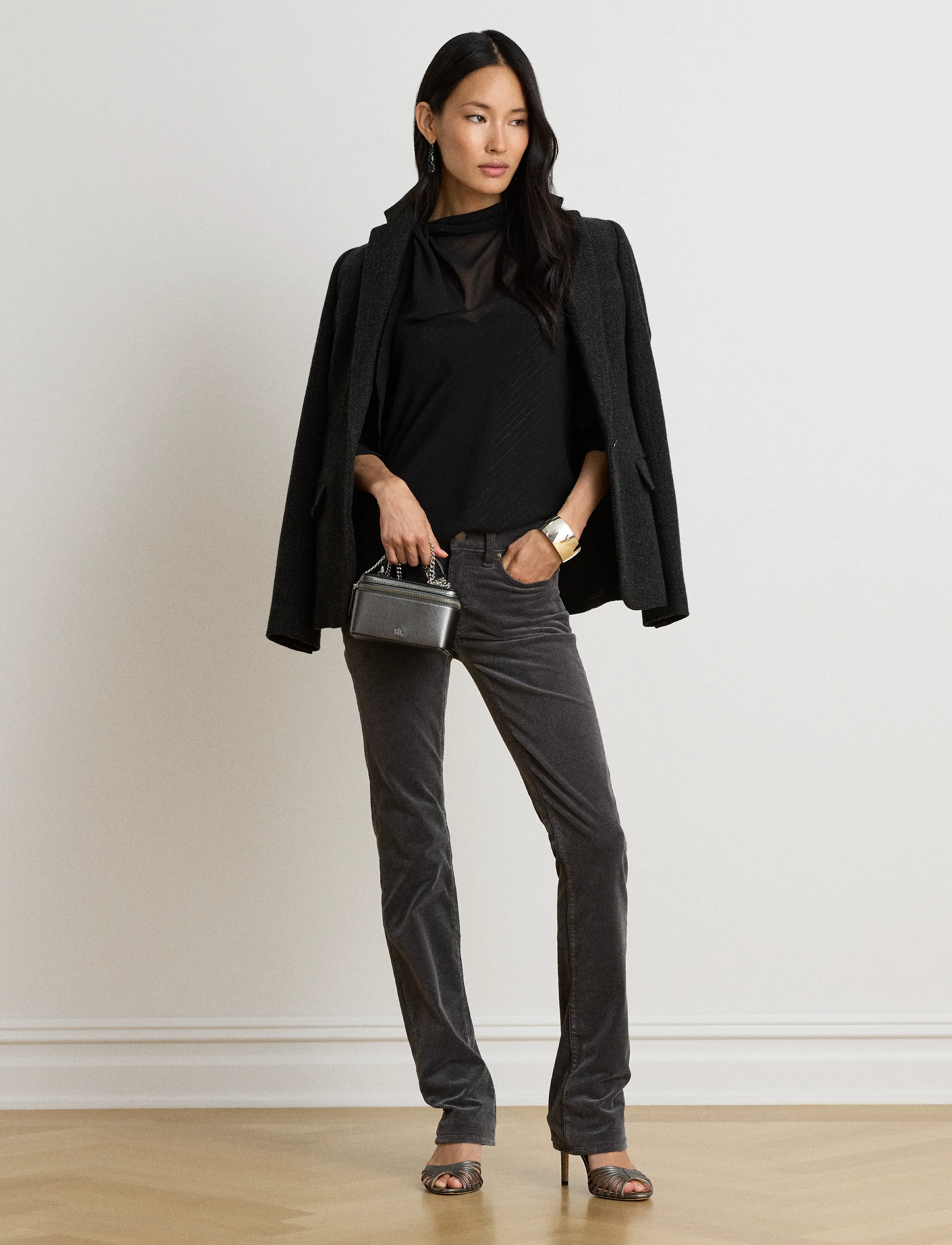 Lauren Ralph Lauren - Metallic-Striped Tie-Neck Blouse - black metallic - 3