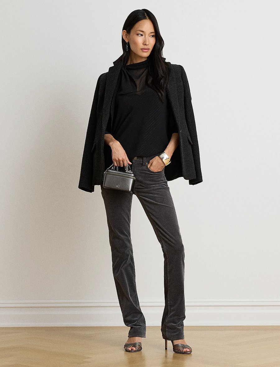 Lauren Ralph Lauren - Metallic-Striped Tie-Neck Blouse - långärmade blusar - black metallic - 4