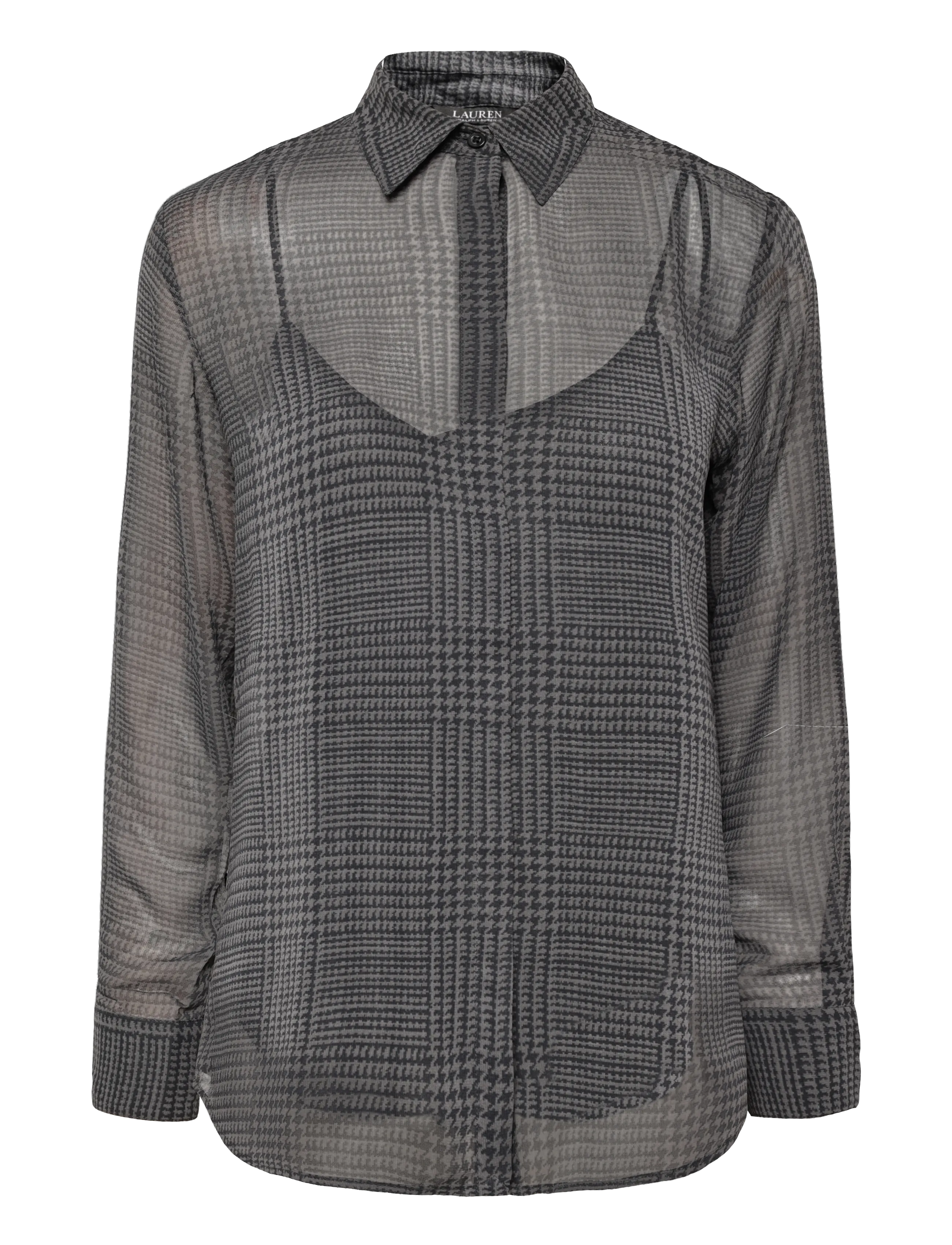Lauren Ralph Lauren Classic Fit Glen Plaid Tie-Neck Shirt, Damen, Transparente Glen Plaid Bluse, Grau, Gr.L