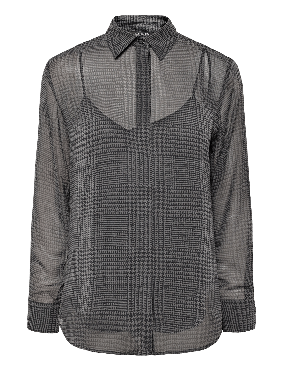 Lauren Ralph Lauren - Classic Fit Glen Plaid Tie-Neck Shirt - pikkade varrukatega särgid - grey/black - 1