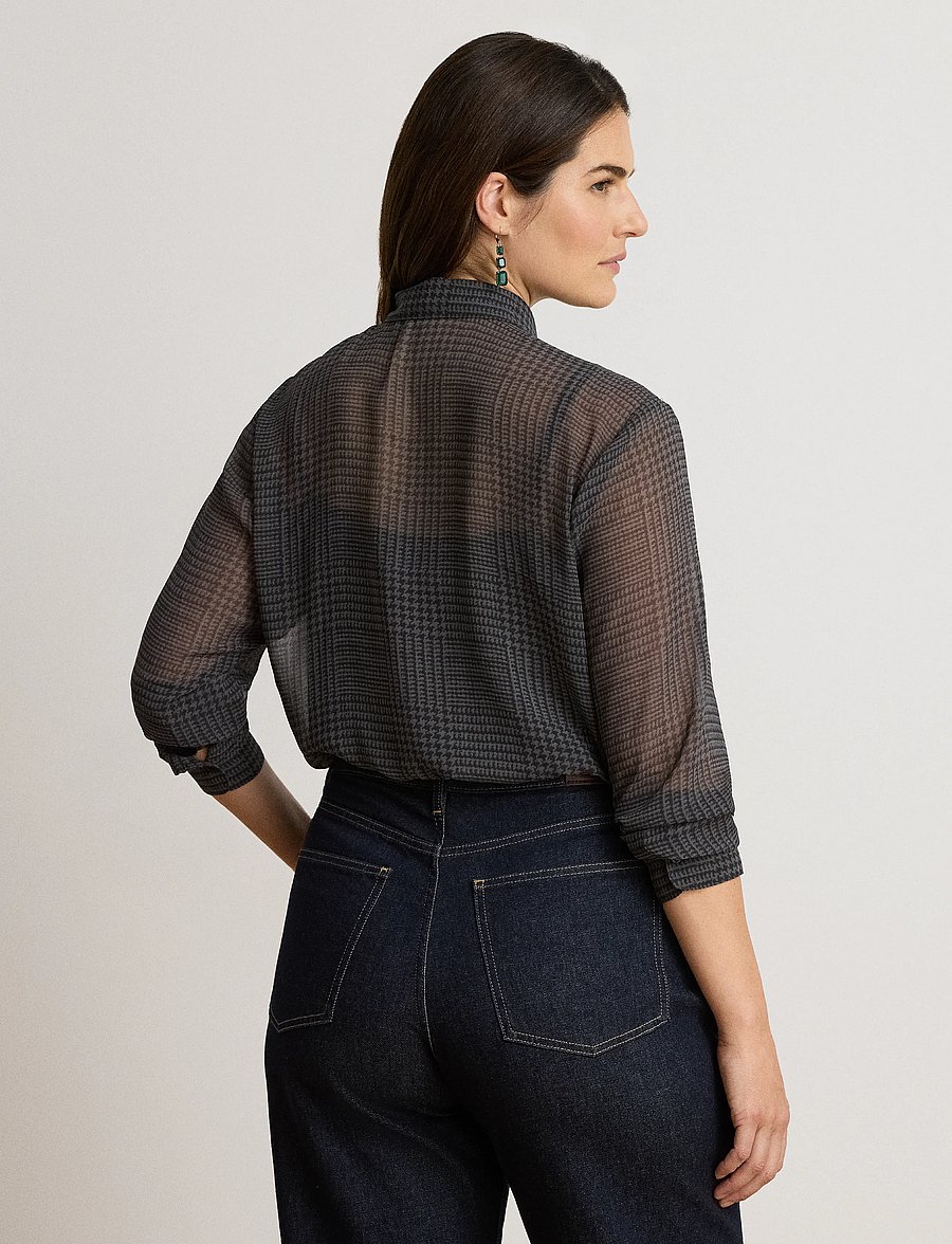 Lauren Ralph Lauren - Classic Fit Glen Plaid Tie-Neck Shirt - pikkade varrukatega särgid - grey/black - 4