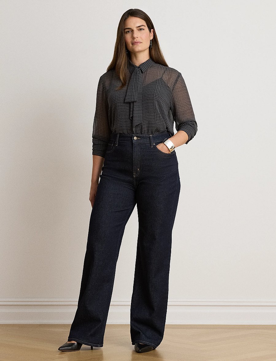 Lauren Ralph Lauren - Classic Fit Glen Plaid Tie-Neck Shirt - pikkade varrukatega särgid - grey/black - 5