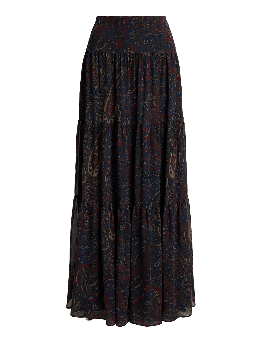 Lauren Ralph Lauren - Paisley Georgette Tiered Maxiskirt - maxi nederdele - navy multi - 1