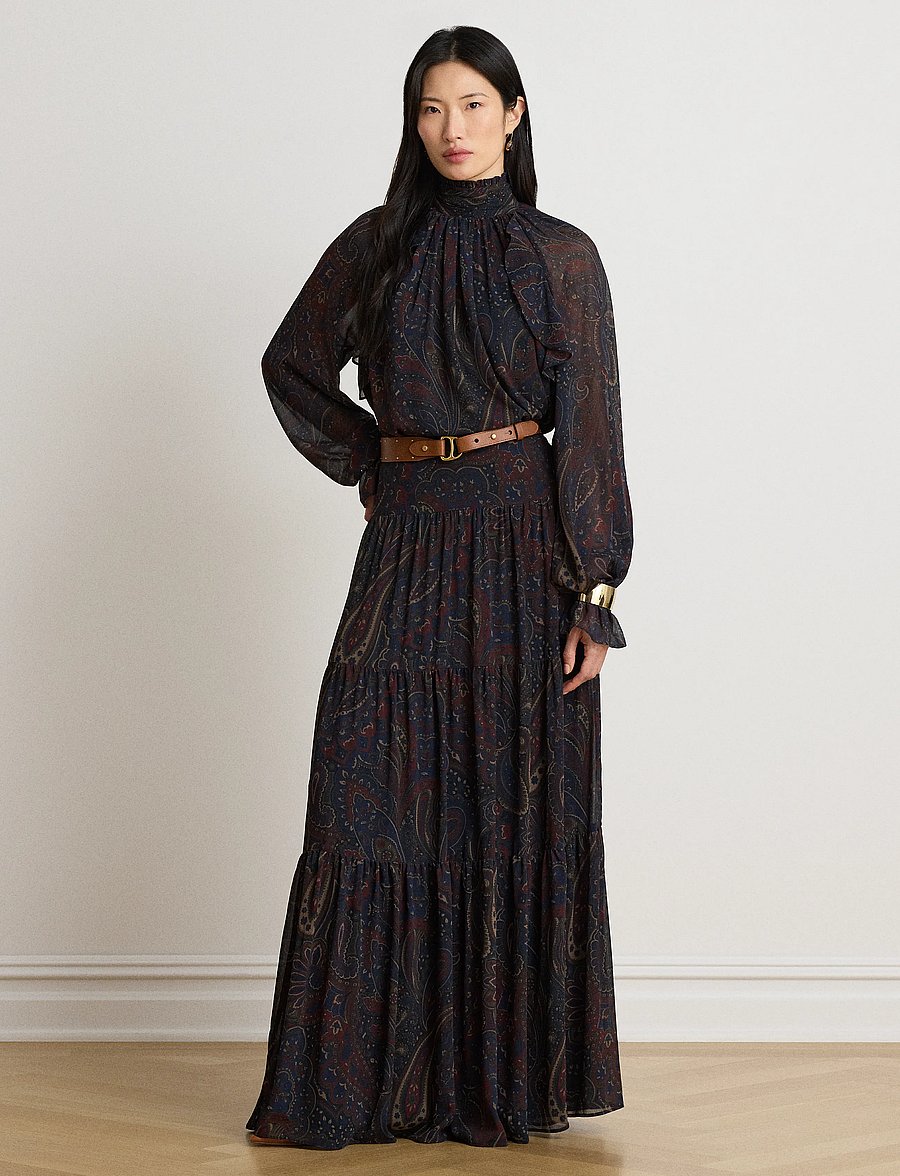 Lauren Ralph Lauren - Paisley Georgette Tiered Maxiskirt - maxi nederdele - navy multi - 0
