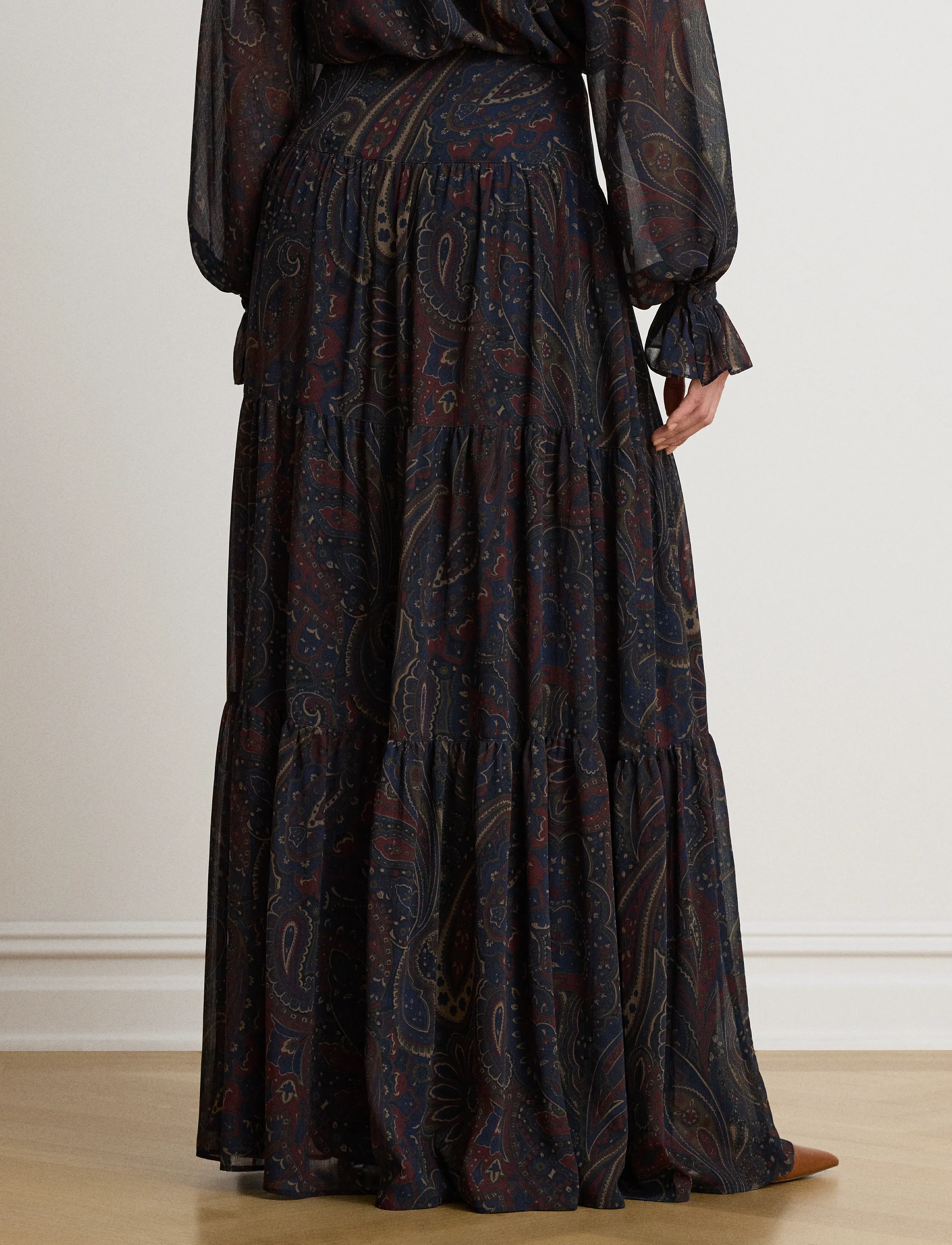 Lauren Ralph Lauren - Paisley Georgette Tiered Maxiskirt - navy multi - 2