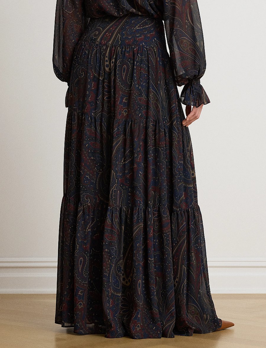 Lauren Ralph Lauren - Paisley Georgette Tiered Maxiskirt - maxi nederdele - navy multi - 2