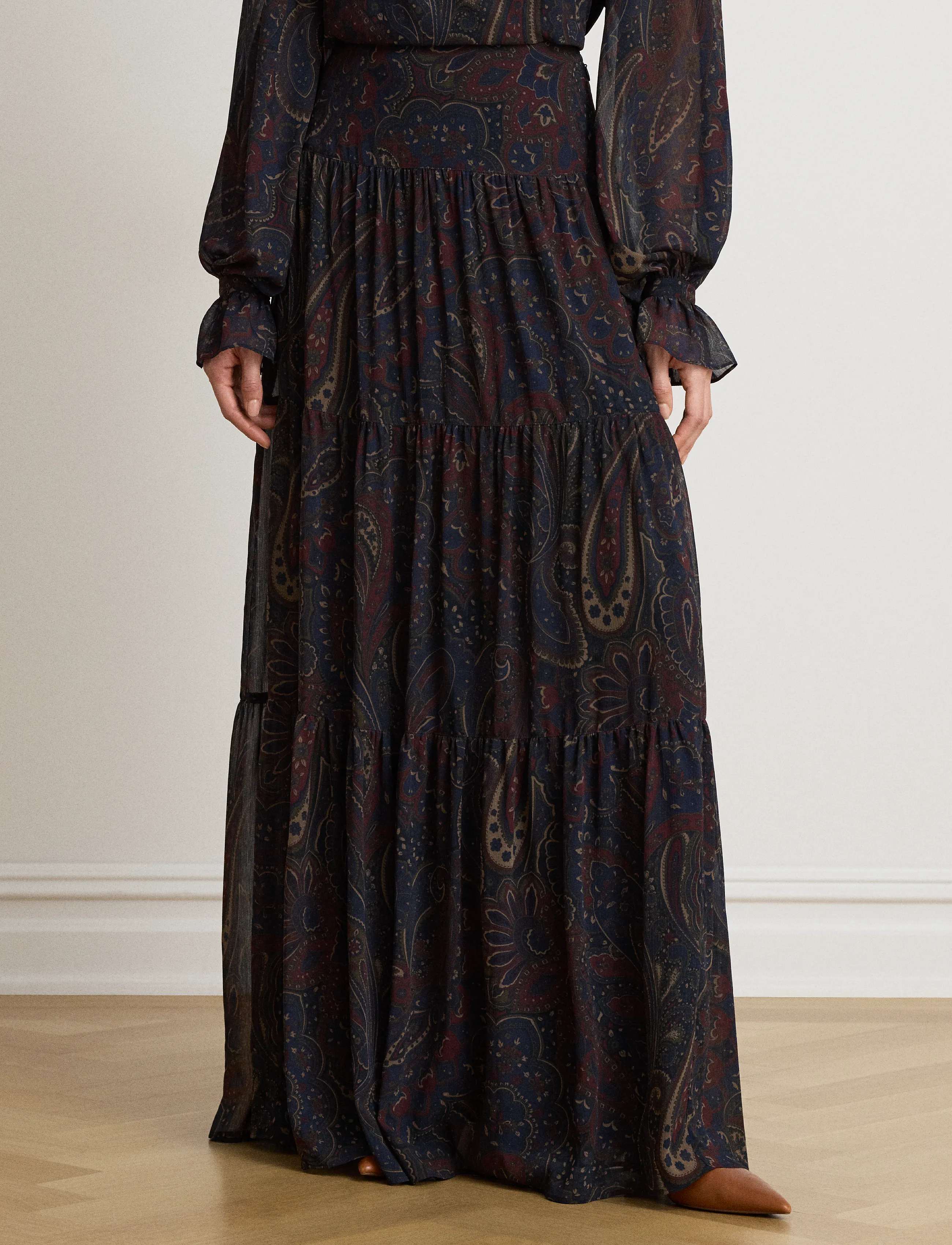 Lauren Ralph Lauren - Paisley Georgette Tiered Maxiskirt - navy multi - 3