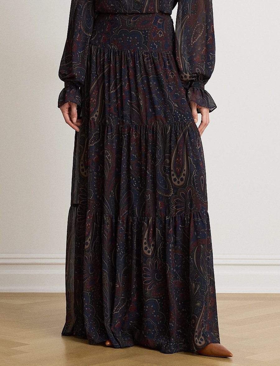 Lauren Ralph Lauren - Paisley Georgette Tiered Maxiskirt - maxi nederdele - navy multi - 3